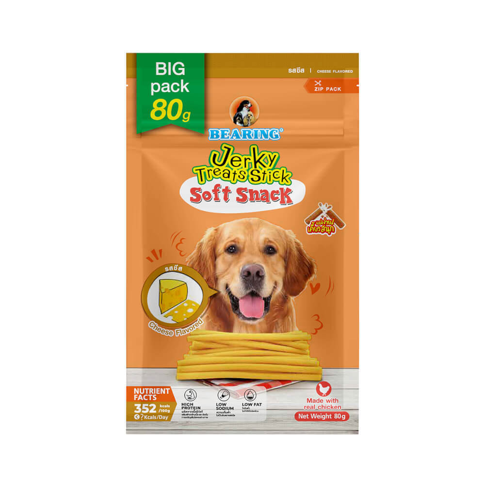 ขนมสุนัข BEARING เนื้อไก่อัดแท่ง สูตร JERKY TREATS SOFT SNACK รสชีส ขนาด 80G_1